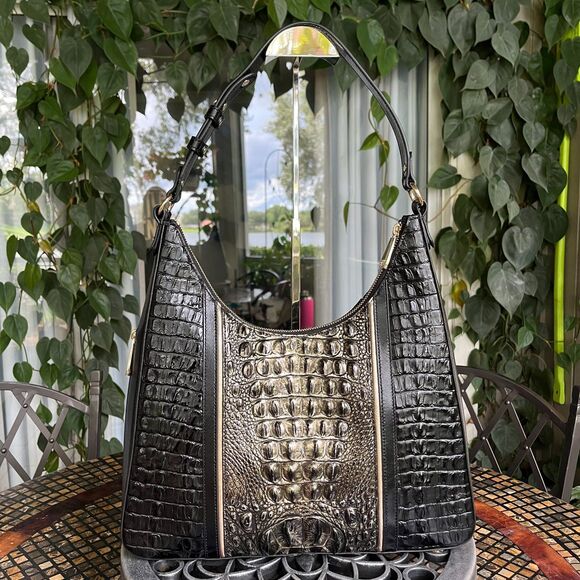 Brahmin Tabitha Sarastro Onyx Croc Embossed Leather Shoulder Bag New! - Picture 6 of 9